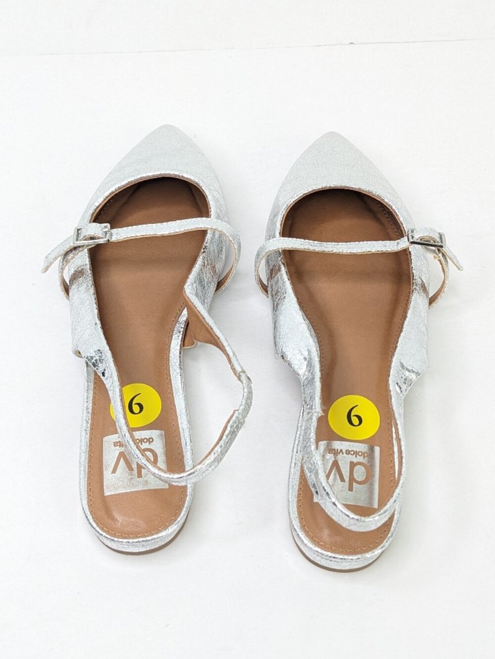 Dolce Vita Carder Slingback Pointed Toe Flats Silver Crackle Women's 9 - Picture 4 of 6